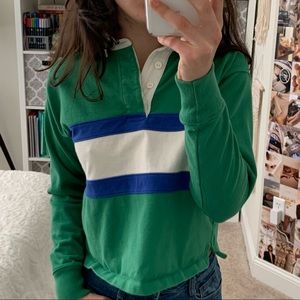 ABERCROMBIE - green, blue, and white rugby sweater